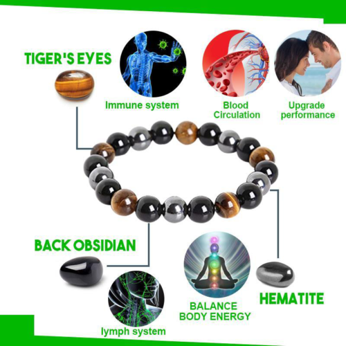 Energy Healing Stretch Bracelet Natural Stone Hematite Tiger Eye Unisex Jewelry