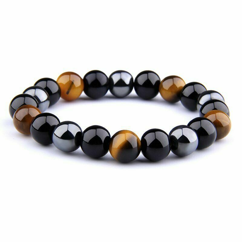 Energy Healing Stretch Bracelet Natural Stone Hematite Tiger Eye Unisex Jewelry