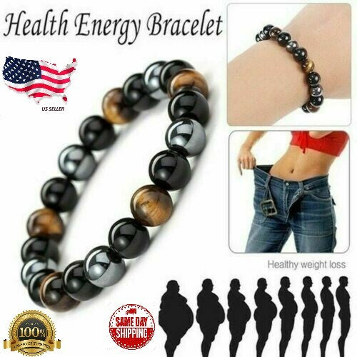 Energy Healing Stretch Bracelet Natural Stone Hematite Tiger Eye Unisex Jewelry