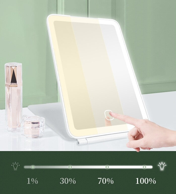 Rechargeable Makeup Mirror Lighted Travel Portable Tabletop LED Foldable Mirror