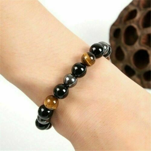 Energy Healing Stretch Bracelet Natural Stone Hematite Tiger Eye Unisex Jewelry