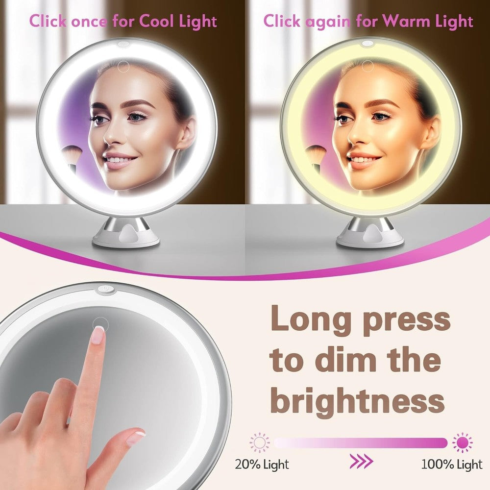 10X LED Lighted Portable Makeup Mirror Magnifying with Locking Suction Cup USA