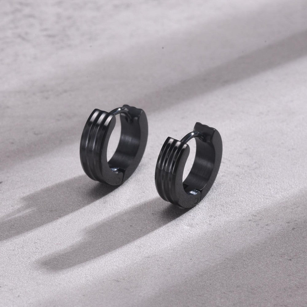 Grooved Hoop Earrings for Men Boys,Stainless Steel Anti Allergy Goth Ear Jewelry