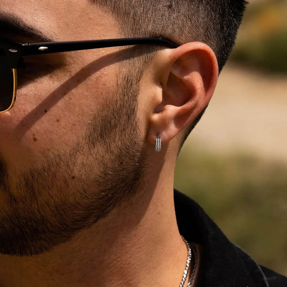 Grooved Hoop Earrings for Men Boys,Stainless Steel Anti Allergy Goth Ear Jewelry