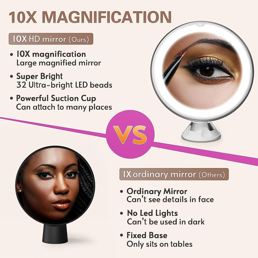 10X LED Lighted Portable Makeup Mirror Magnifying with Locking Suction Cup USA