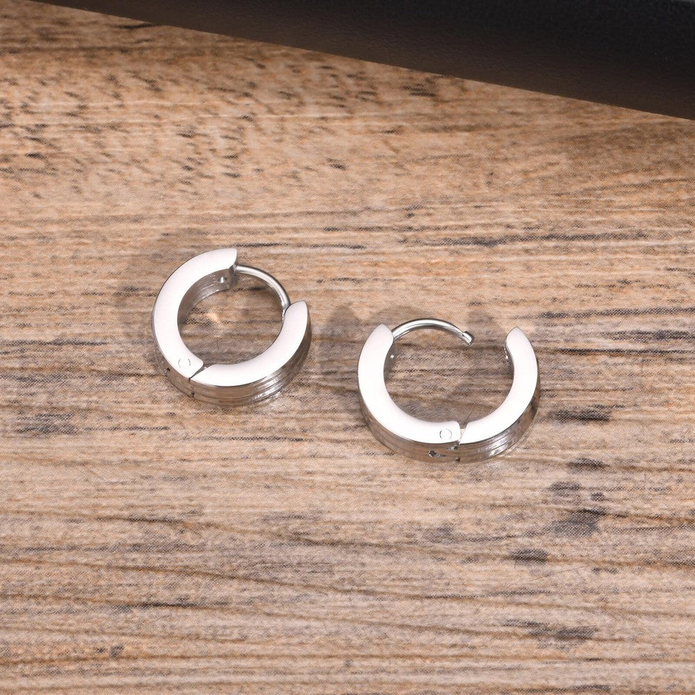 Grooved Hoop Earrings for Men Boys,Stainless Steel Anti Allergy Goth Ear Jewelry