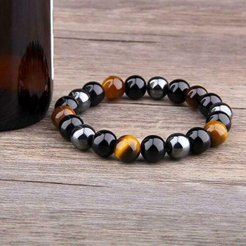 Energy Healing Stretch Bracelet Natural Stone Hematite Tiger Eye Unisex Jewelry