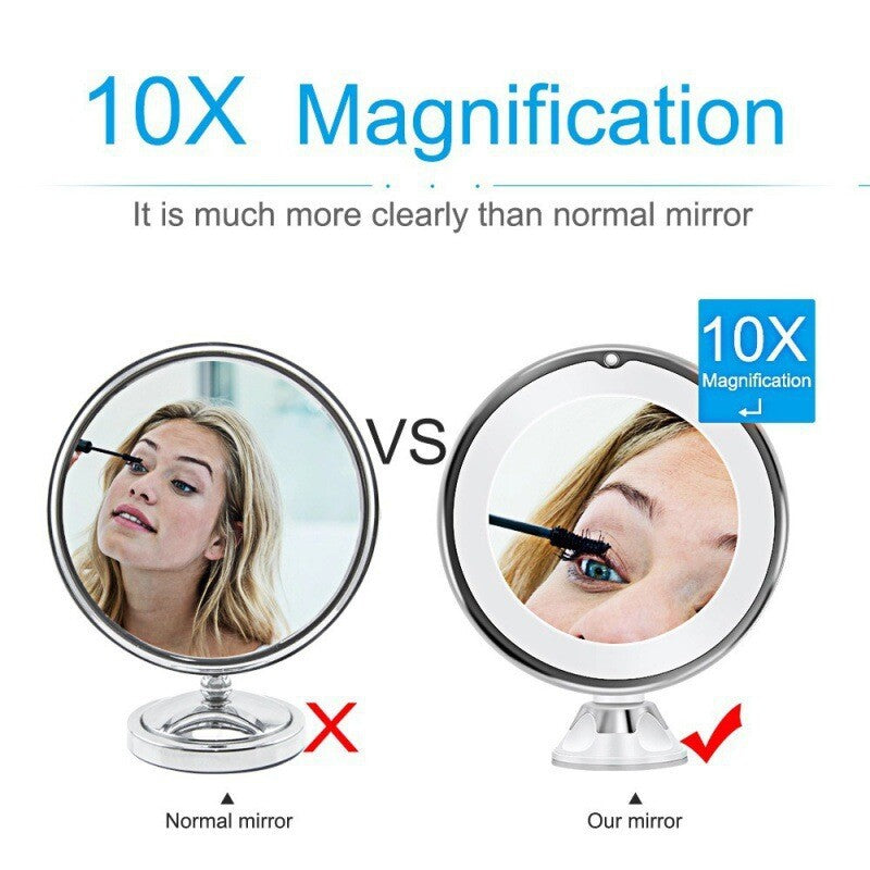 10X LED Lighted Portable Makeup Mirror Magnifying with Locking Suction Cup USA