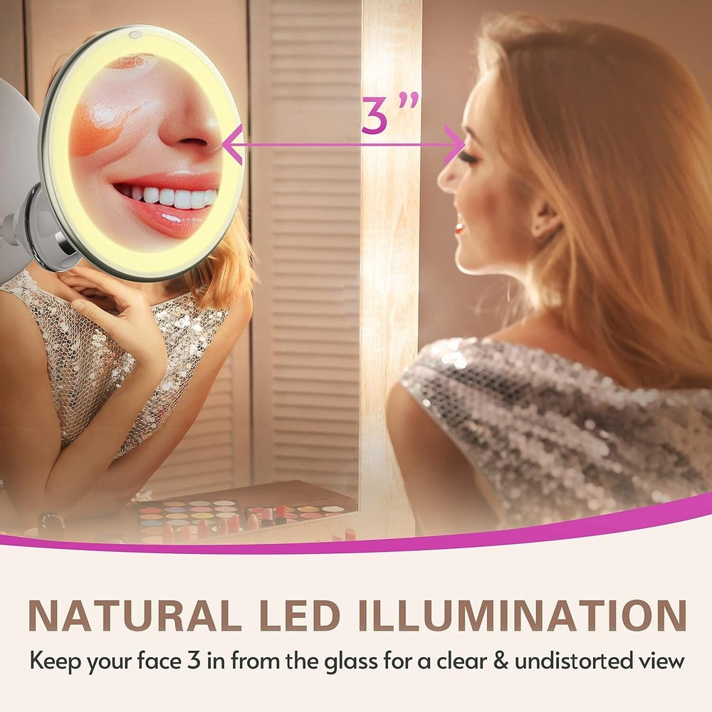 10X LED Lighted Portable Makeup Mirror Magnifying with Locking Suction Cup USA