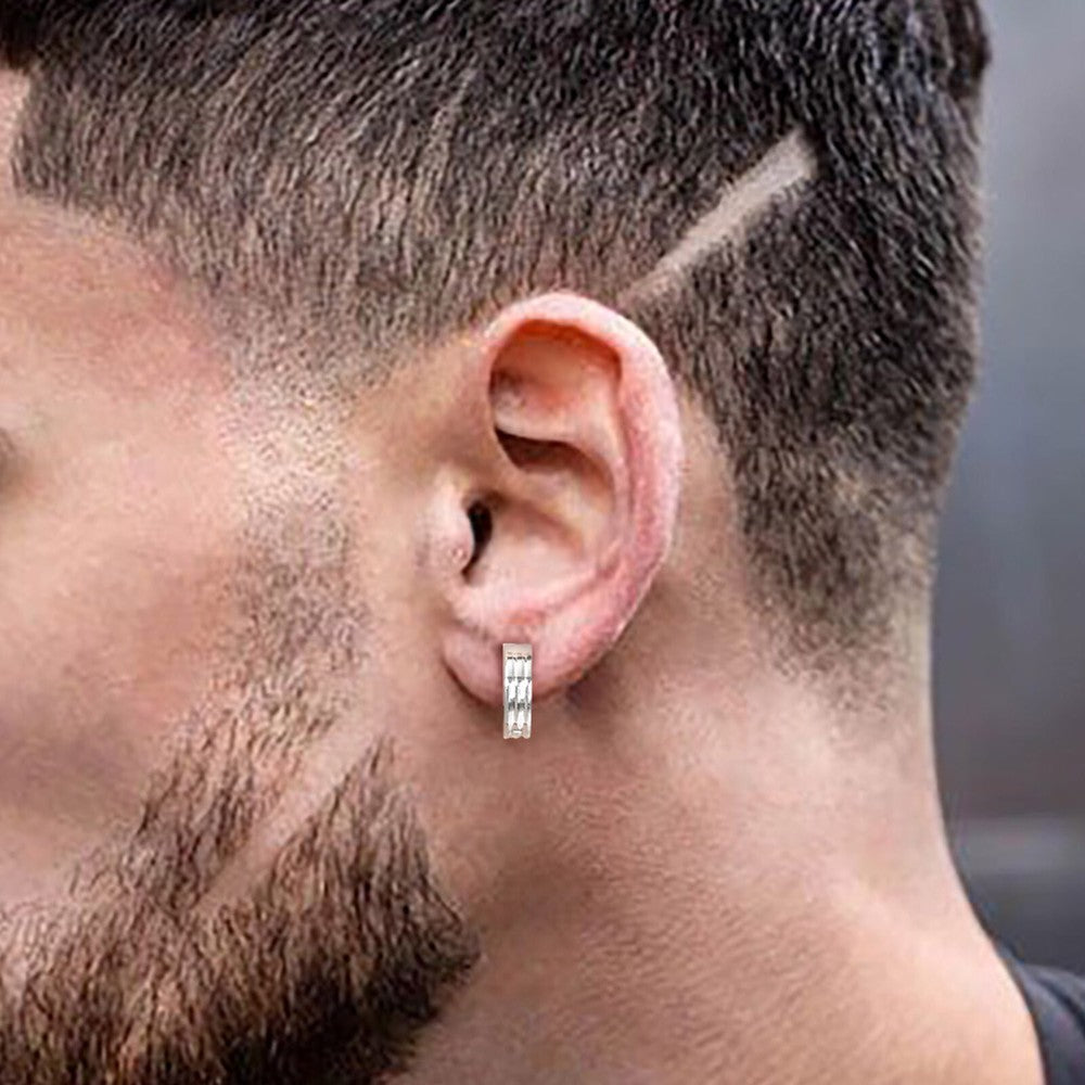 Grooved Hoop Earrings for Men Boys,Stainless Steel Anti Allergy Goth Ear Jewelry