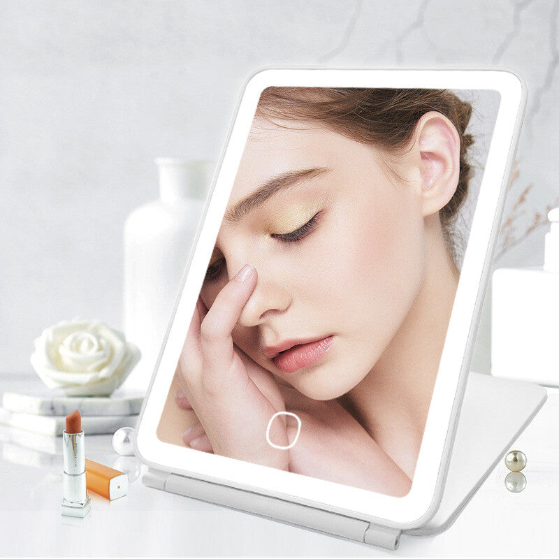 Rechargeable Makeup Mirror Lighted Travel Portable Tabletop LED Foldable Mirror