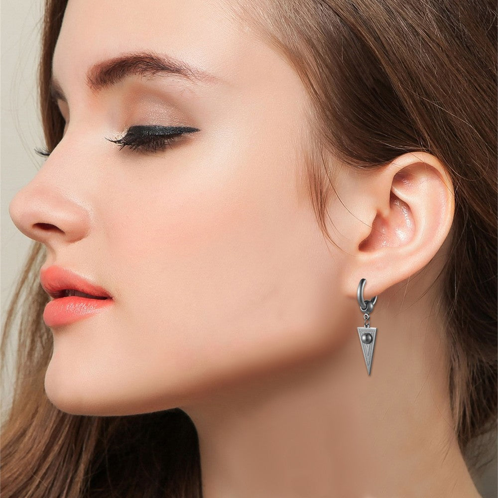 2pcs Stainless Steel Geometric Triangle Drop Dangle Unisex Huggie Hoop Earrings