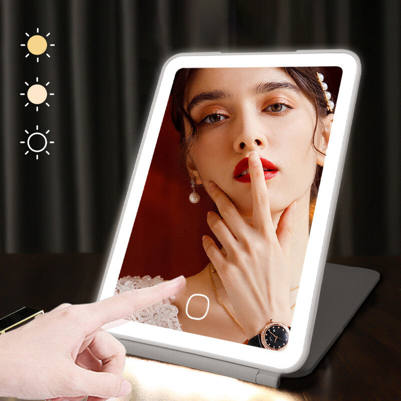 Rechargeable Makeup Mirror Lighted Travel Portable Tabletop LED Foldable Mirror