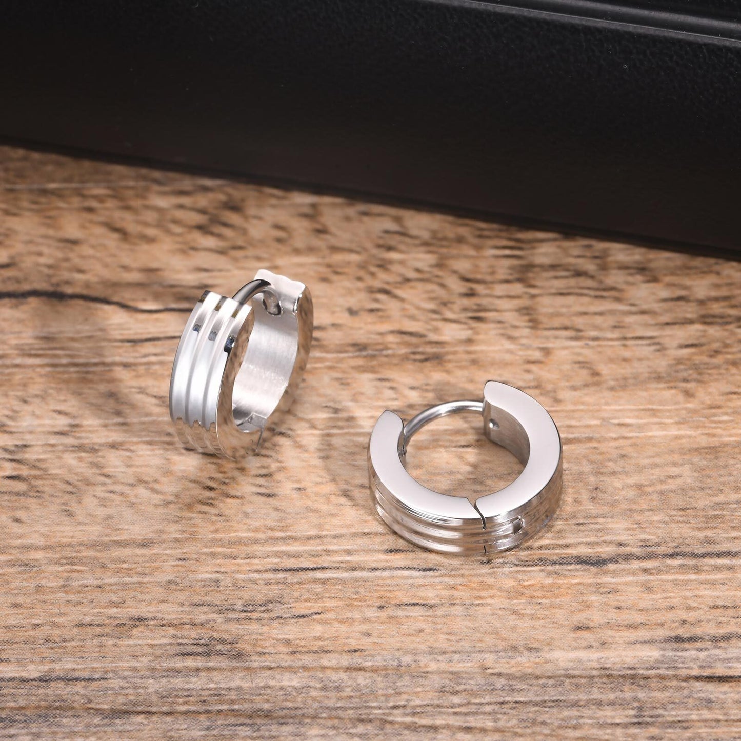 Grooved Hoop Earrings for Men Boys,Stainless Steel Anti Allergy Goth Ear Jewelry