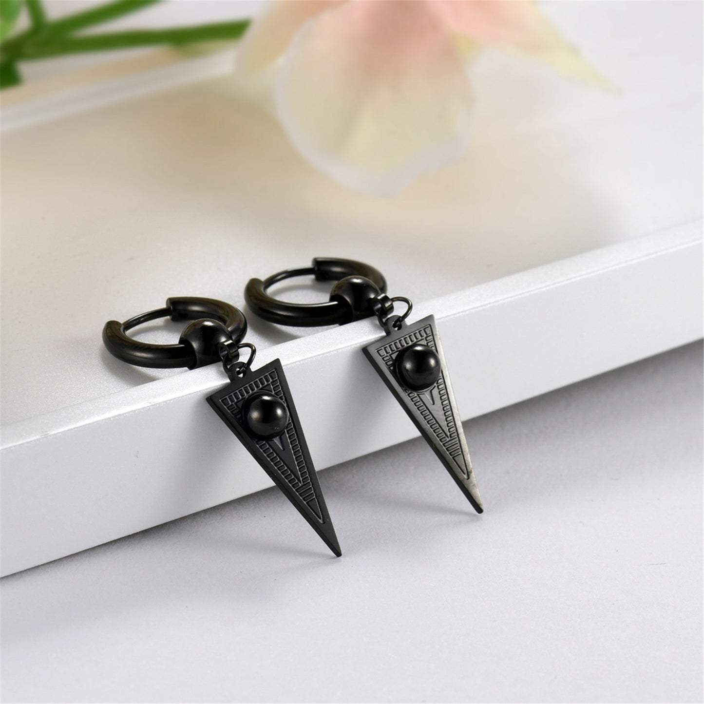 2pcs Stainless Steel Geometric Triangle Drop Dangle Unisex Huggie Hoop Earrings