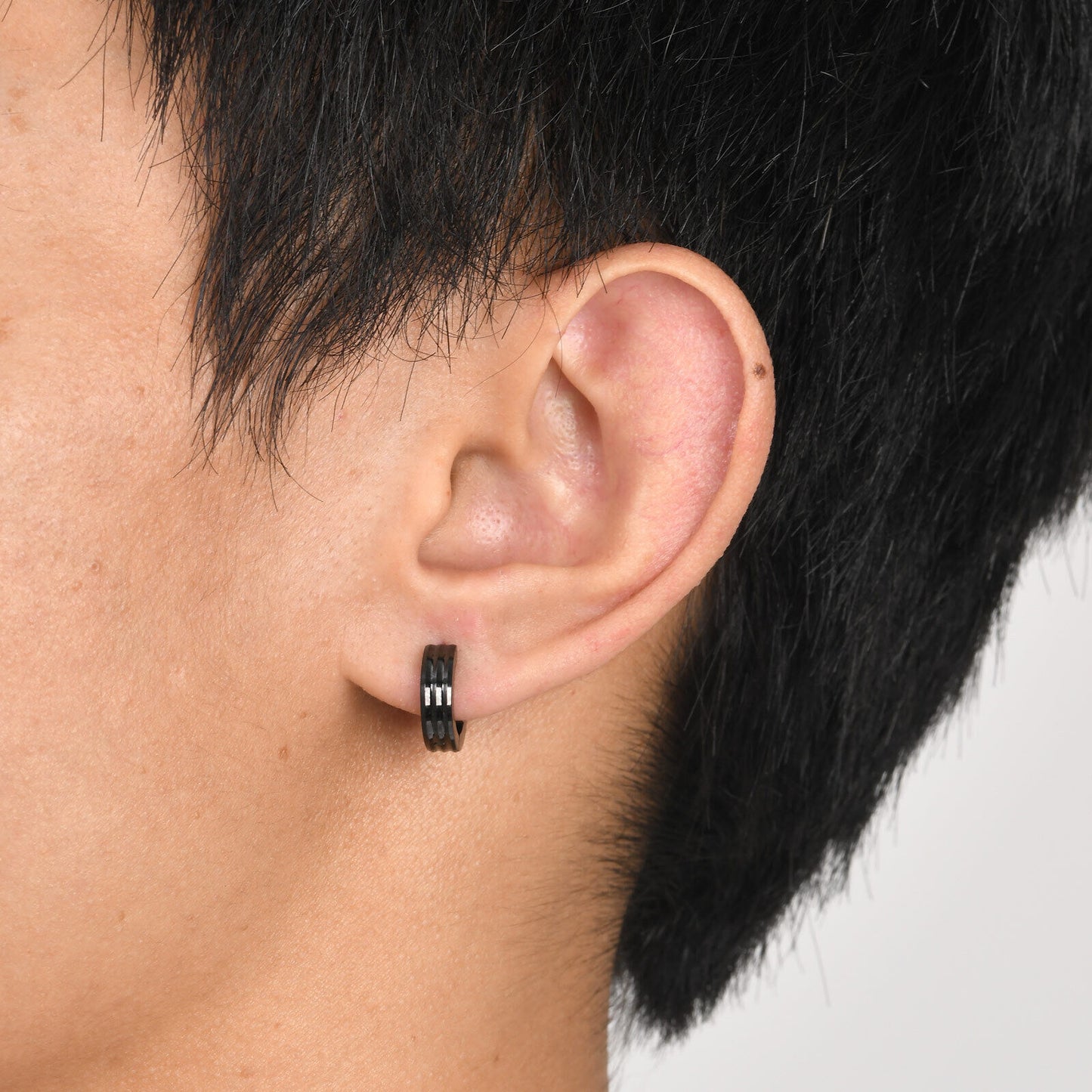 Grooved Hoop Earrings for Men Boys,Stainless Steel Anti Allergy Goth Ear Jewelry