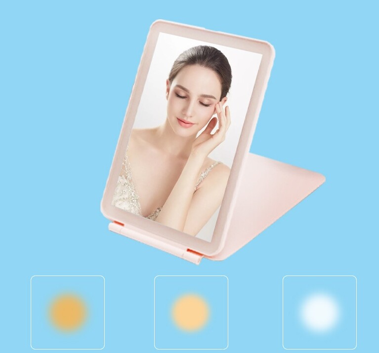 Rechargeable Makeup Mirror Lighted Travel Portable Tabletop LED Foldable Mirror