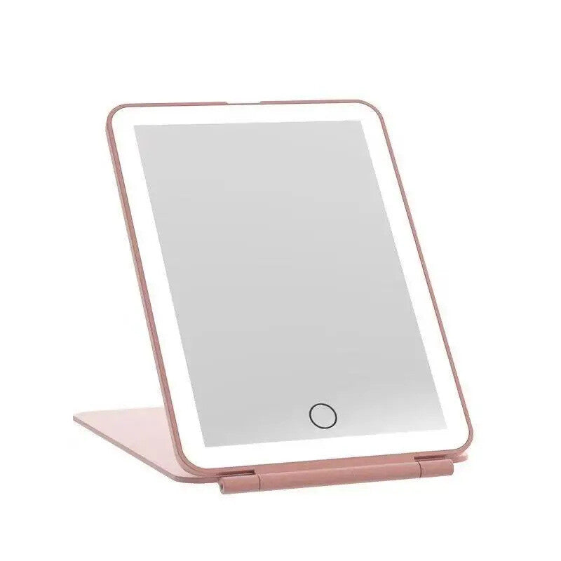 Rechargeable Makeup Mirror Lighted Travel Portable Tabletop LED Foldable Mirror