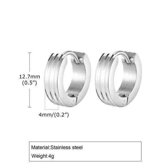 Grooved Hoop Earrings for Men Boys,Stainless Steel Anti Allergy Goth Ear Jewelry