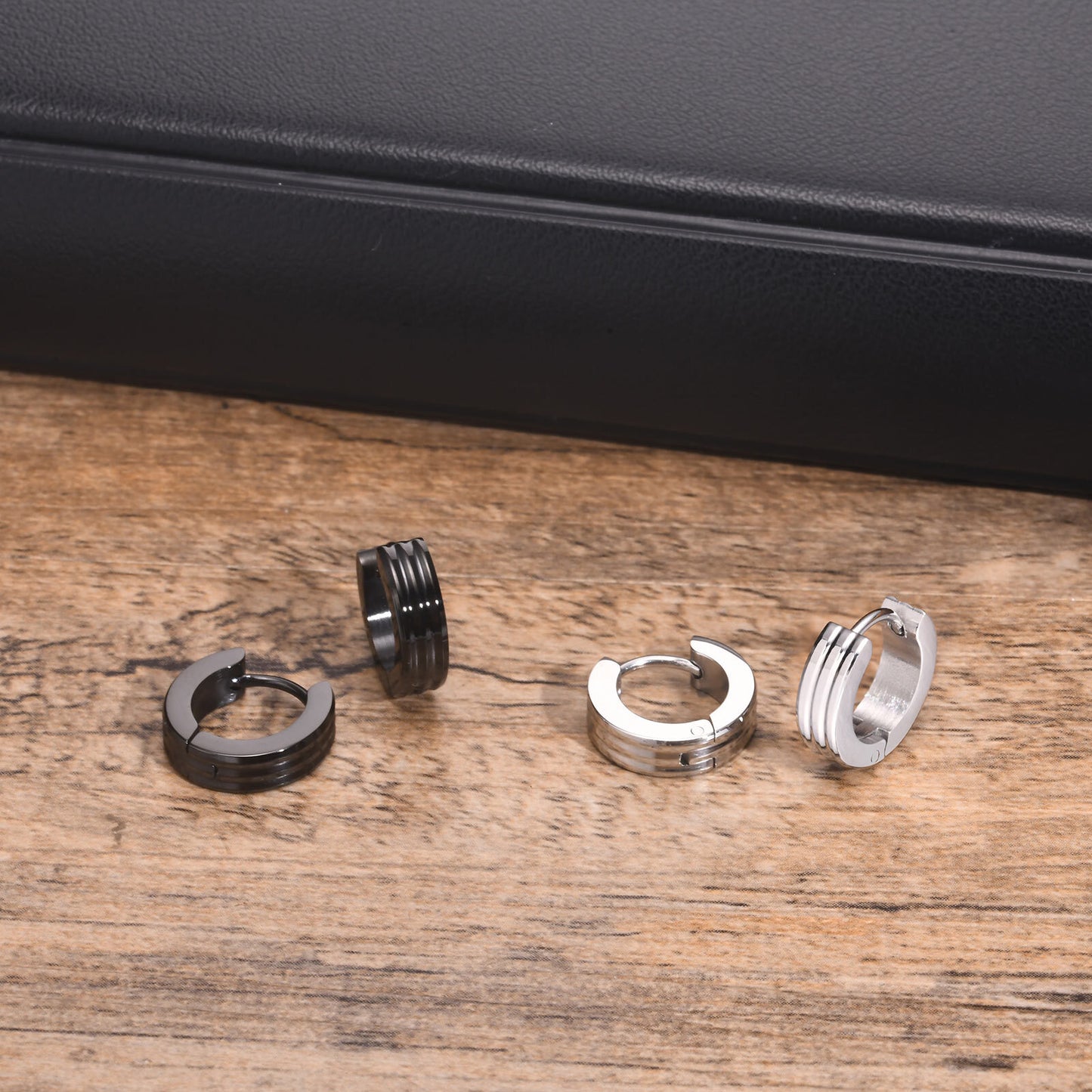 Grooved Hoop Earrings for Men Boys,Stainless Steel Anti Allergy Goth Ear Jewelry