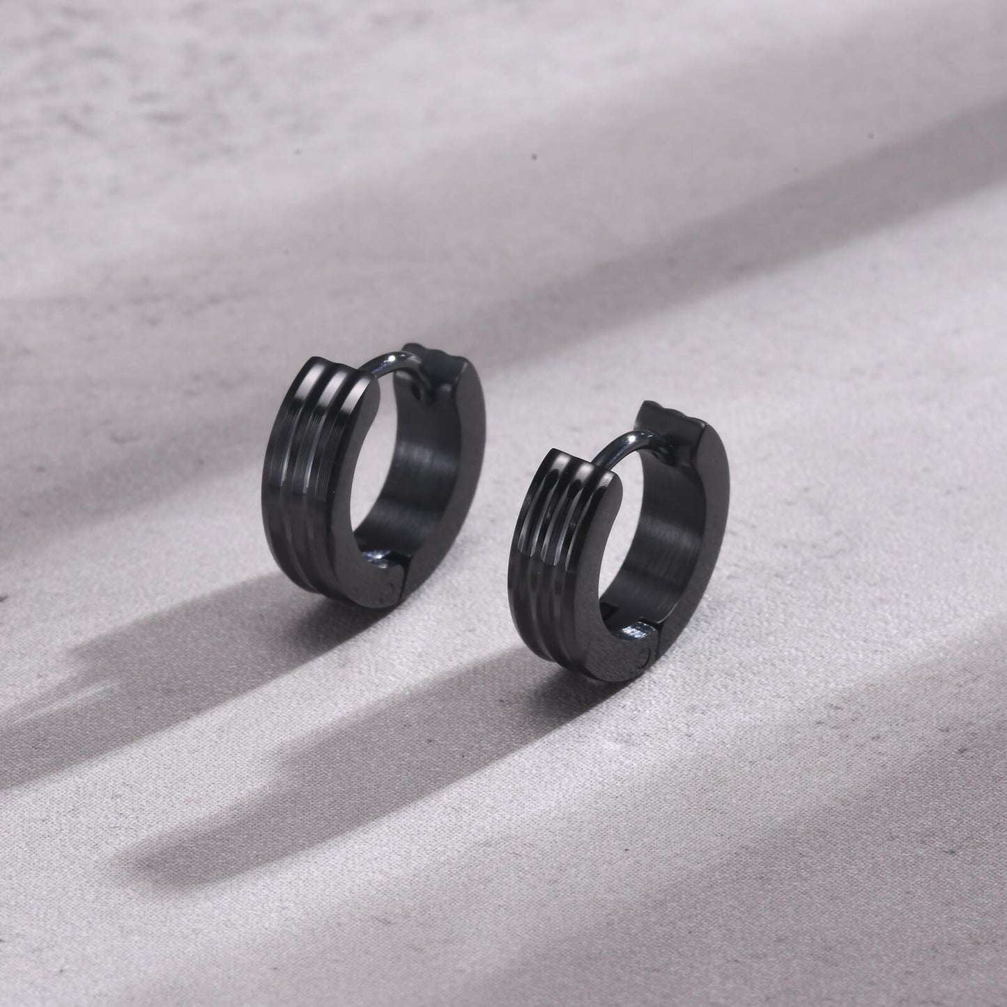 Grooved Hoop Earrings for Men Boys,Stainless Steel Anti Allergy Goth Ear Jewelry