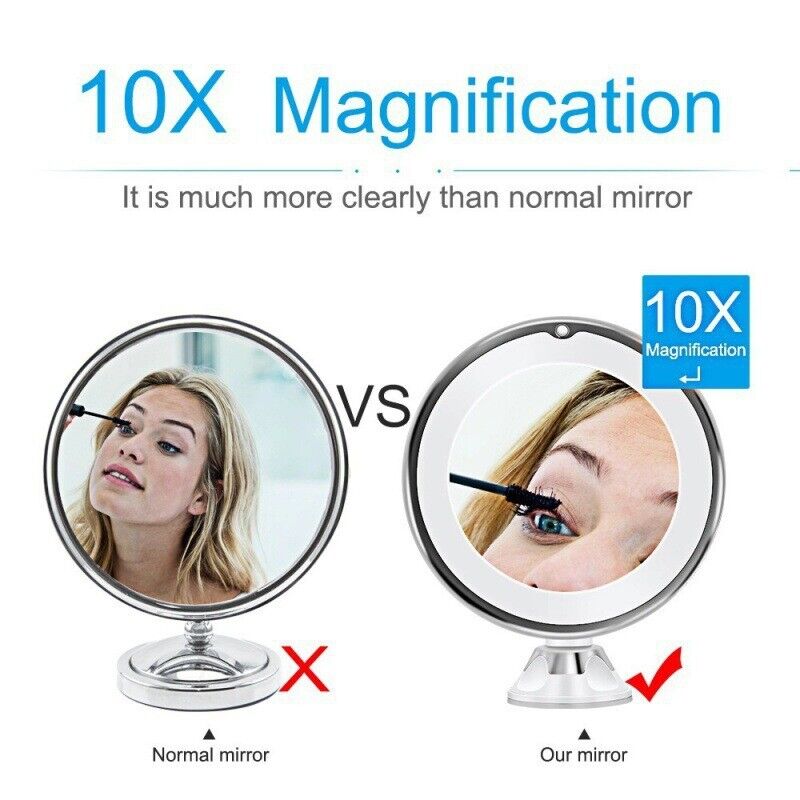10X LED Lighted Portable Makeup Mirror Magnifying with Locking Suction Cup USA