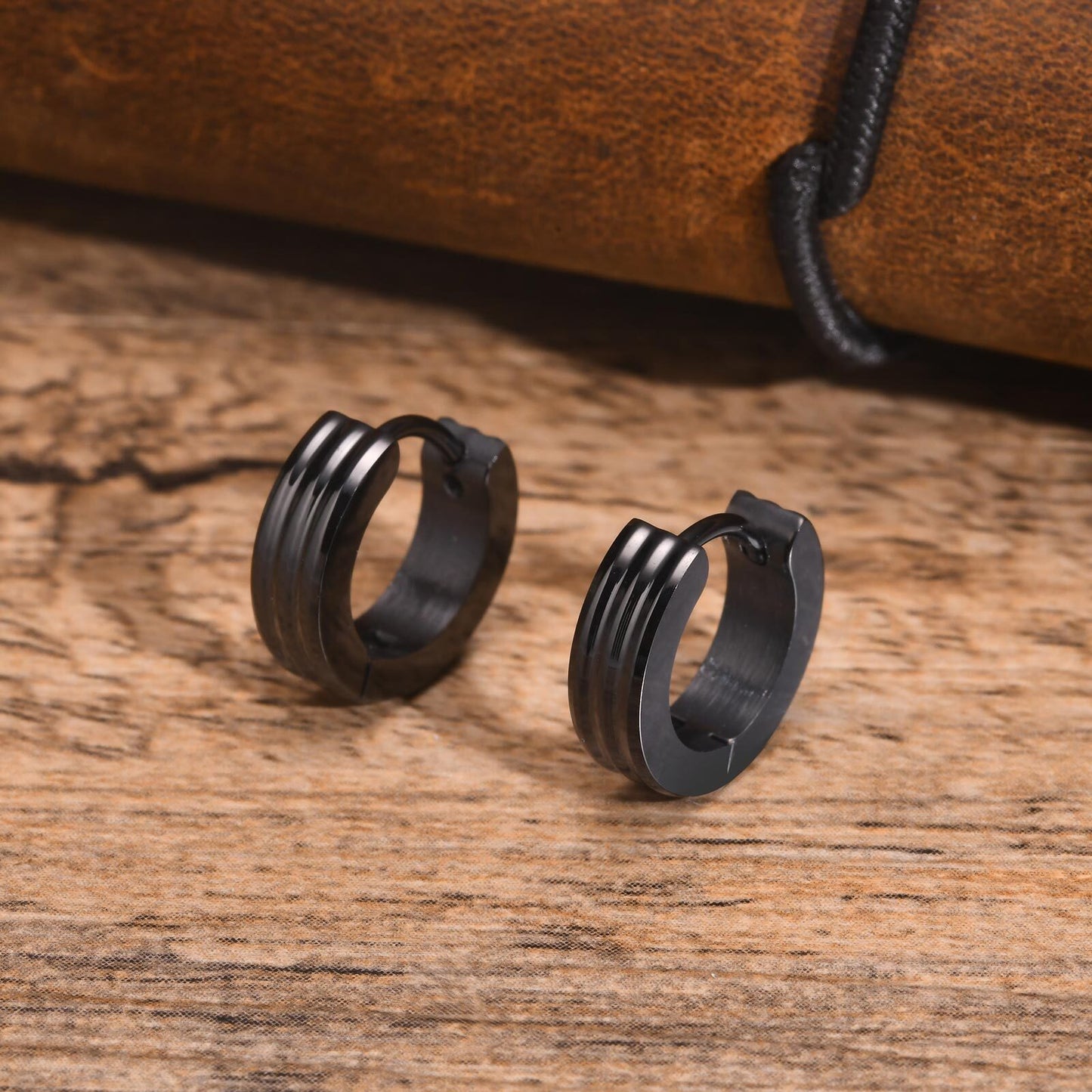 Grooved Hoop Earrings for Men Boys,Stainless Steel Anti Allergy Goth Ear Jewelry