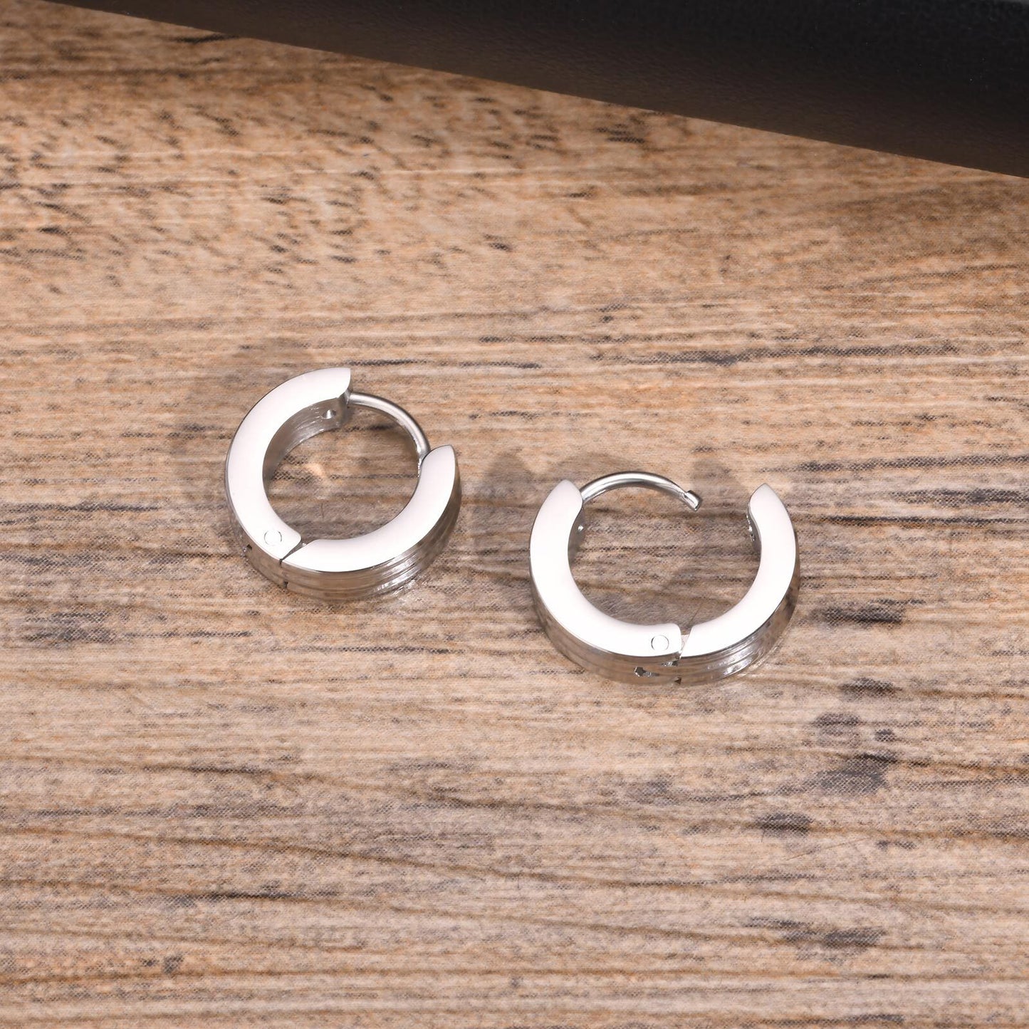 Grooved Hoop Earrings for Men Boys,Stainless Steel Anti Allergy Goth Ear Jewelry