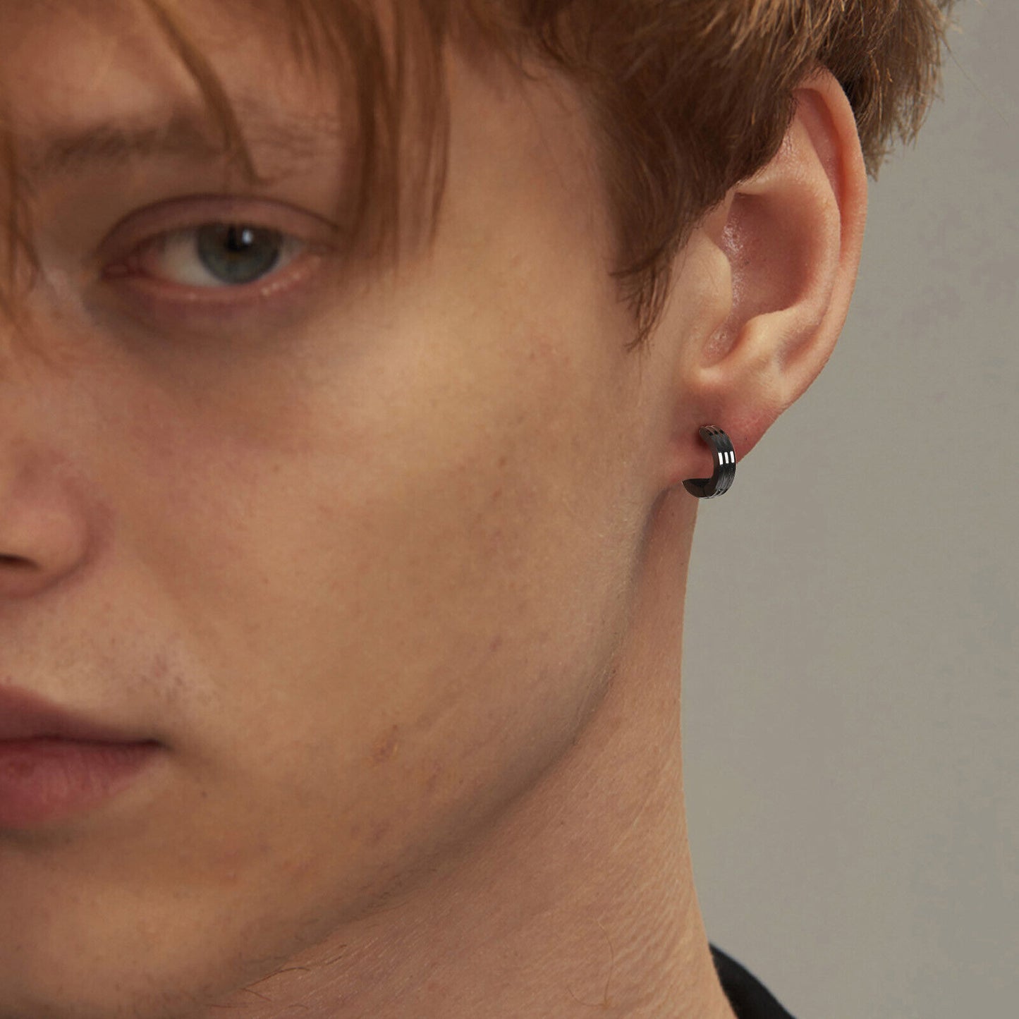 Grooved Hoop Earrings for Men Boys,Stainless Steel Anti Allergy Goth Ear Jewelry