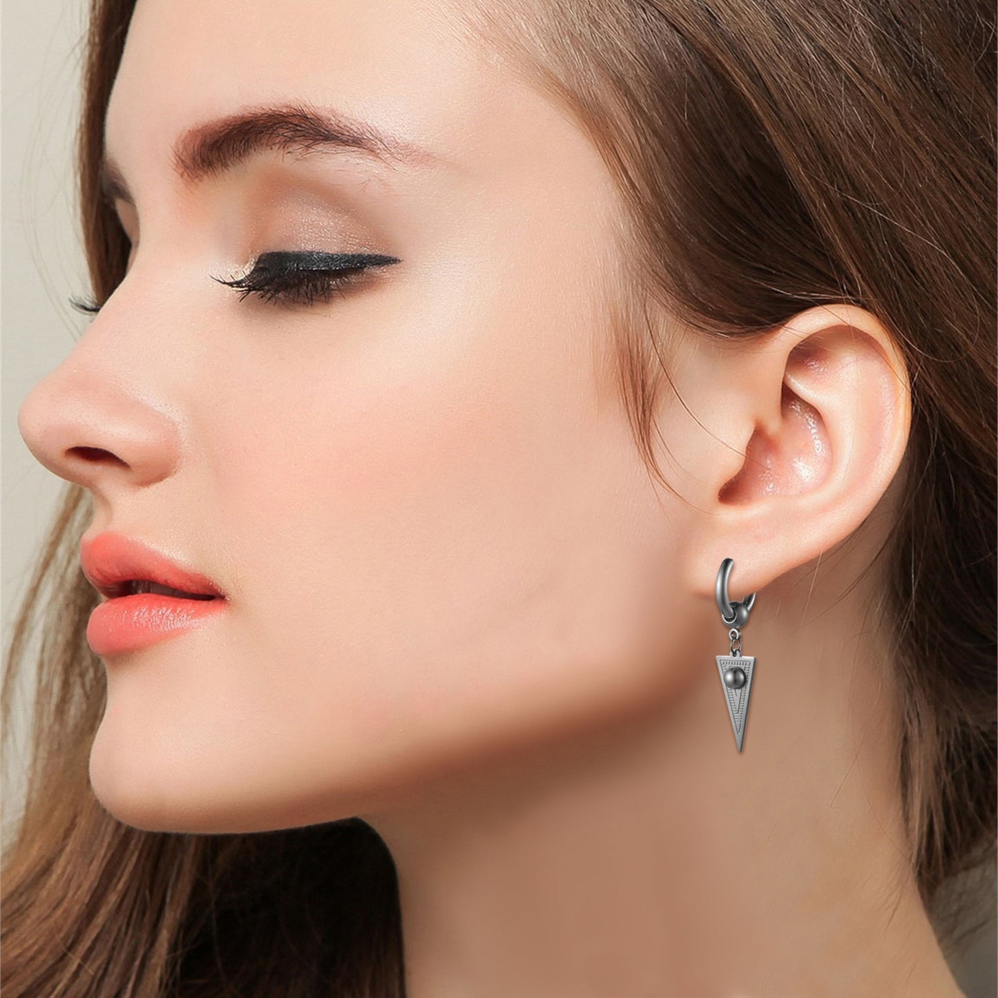 2pcs Stainless Steel Geometric Triangle Drop Dangle Unisex Huggie Hoop Earrings