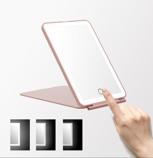 Rechargeable Makeup Mirror Lighted Travel Portable Tabletop LED Foldable Mirror