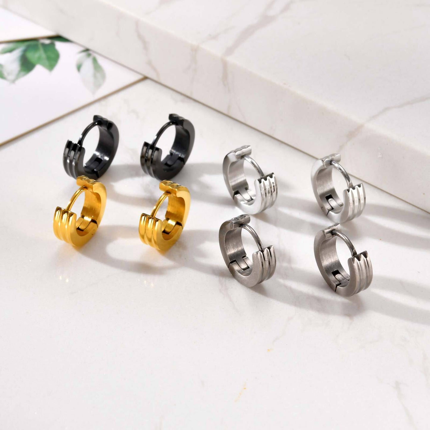 Grooved Hoop Earrings for Men Boys,Stainless Steel Anti Allergy Goth Ear Jewelry